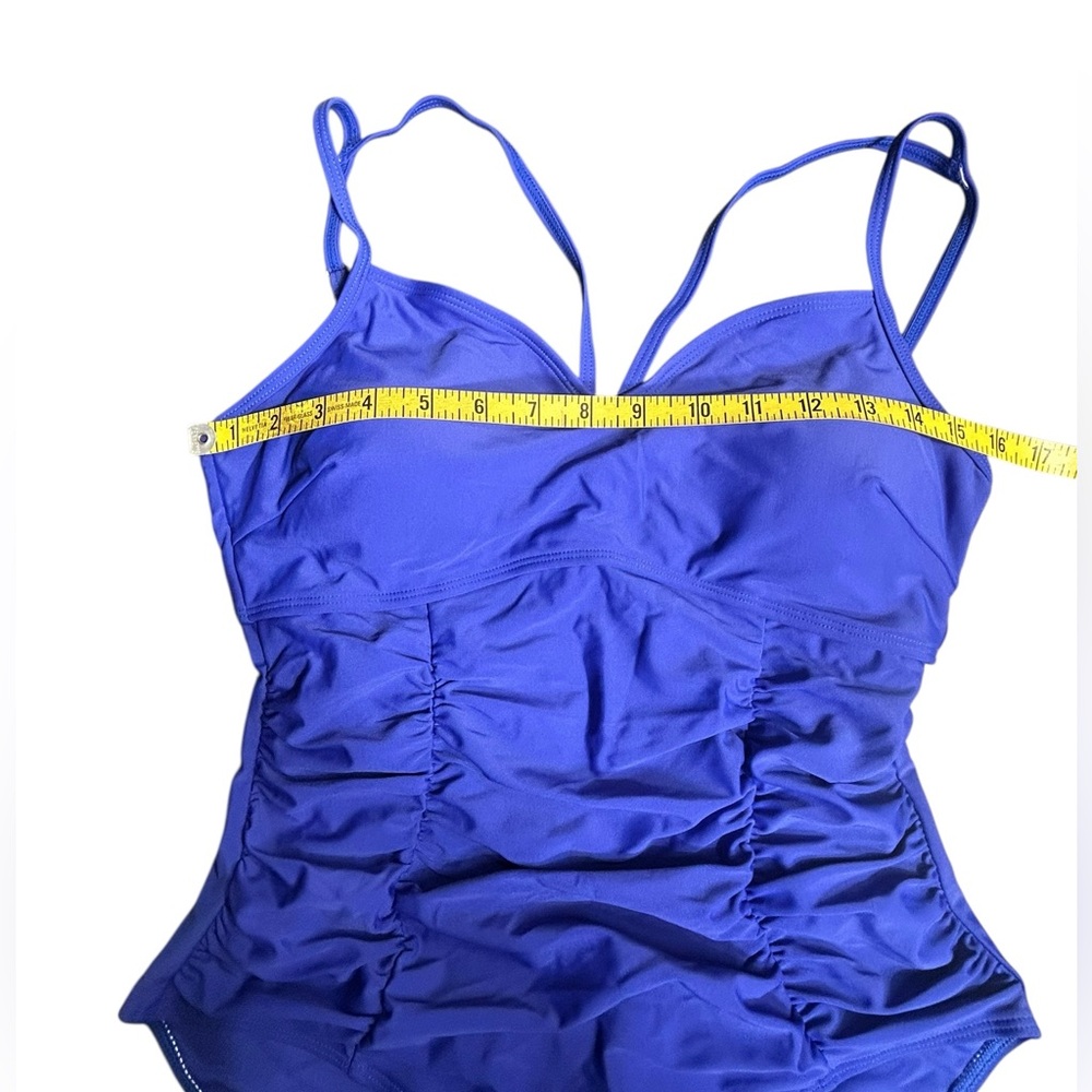 GRACE KARIN blue one piece ruched middle tummy control swimsuit size M NWT - Picture 5 of 6